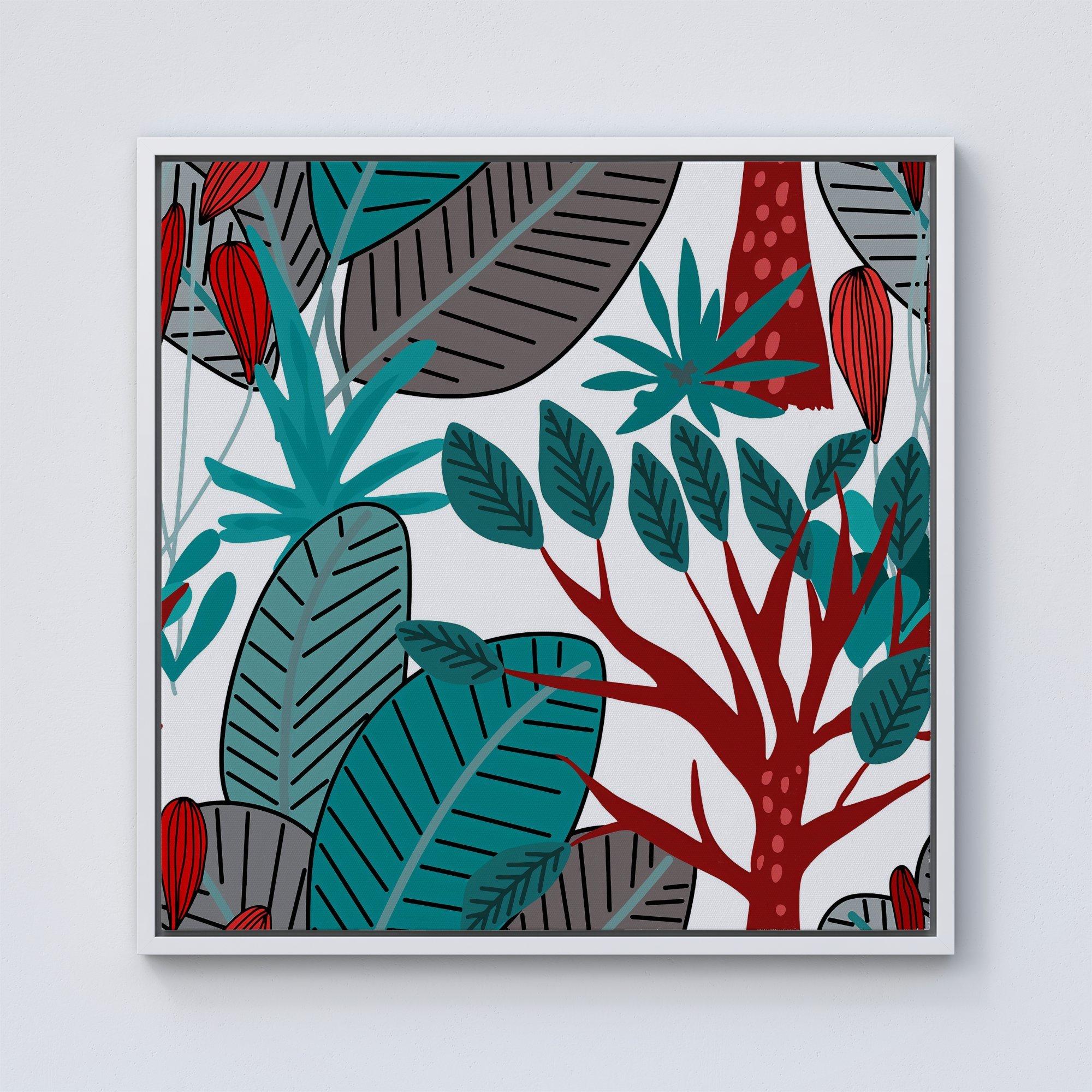 Jungle Exotic Summer Tropical Leaves Framed Canvas